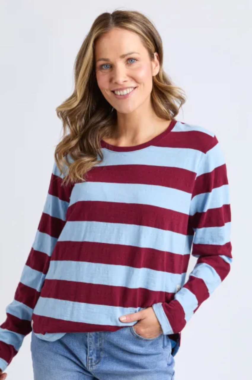 Elm Spritz Stripe L/S Tee - Plum/Lt Blue