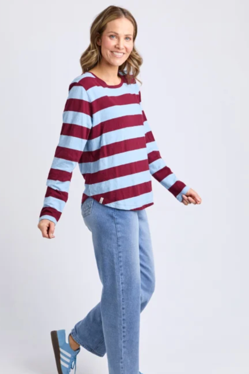 Elm Spritz Stripe L/S Tee - Plum/Lt Blue