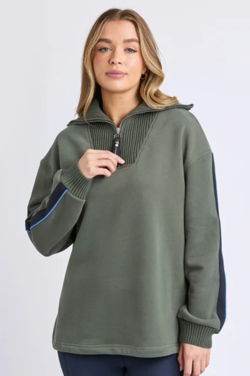 Foxwood Knit Collar Crew - Khaki