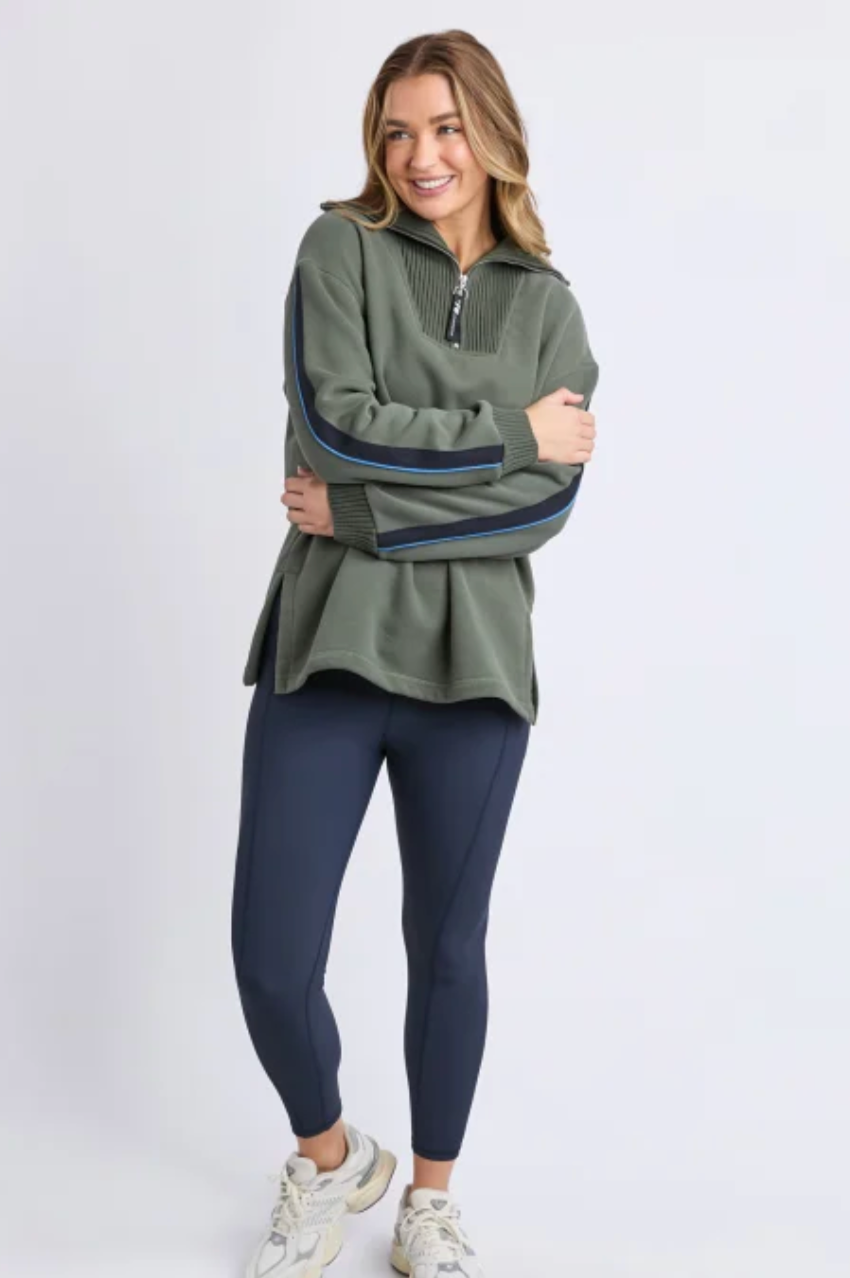 Foxwood Knit Collar Crew - Khaki