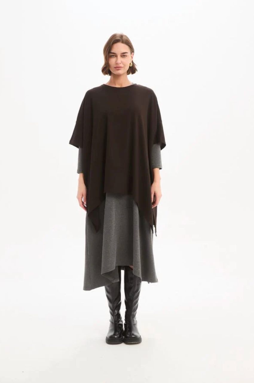 Split Hem Knit Top - Chocolate