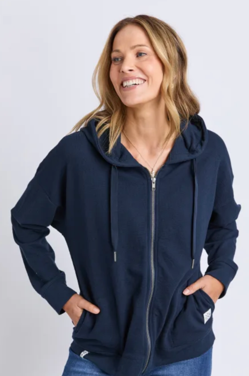 Beachy L/S Zip Hoodie - Navy