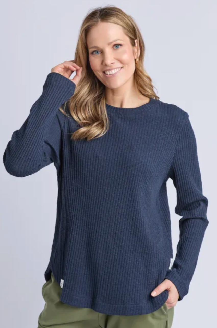 Veronica Rib L/S Tee - Navy