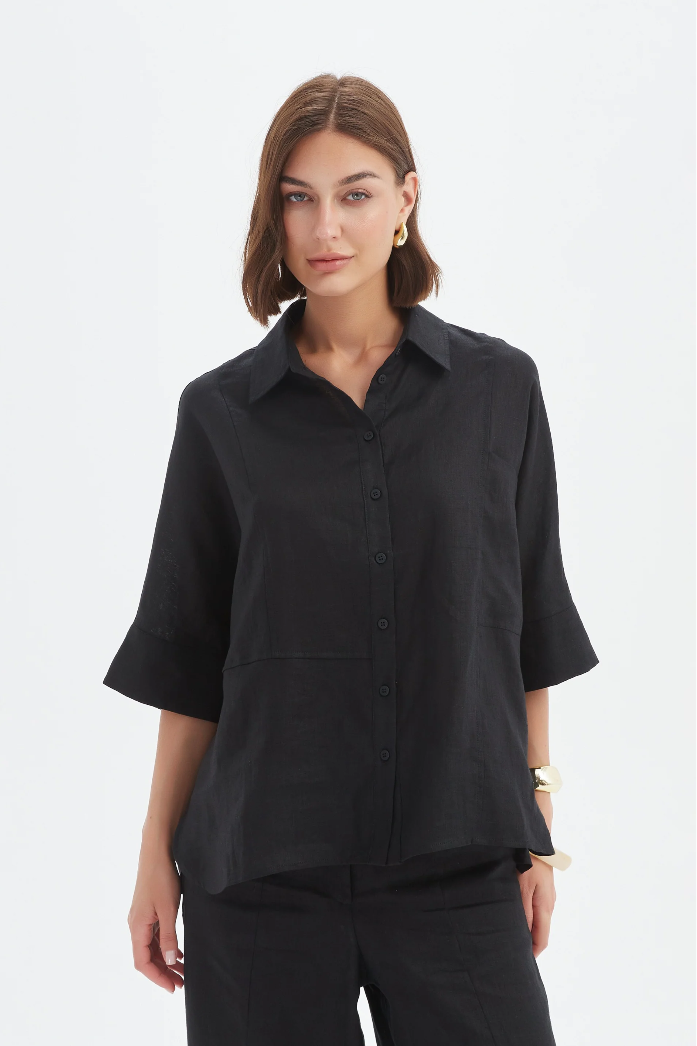 Seam Detail Boxy Shirt - Black