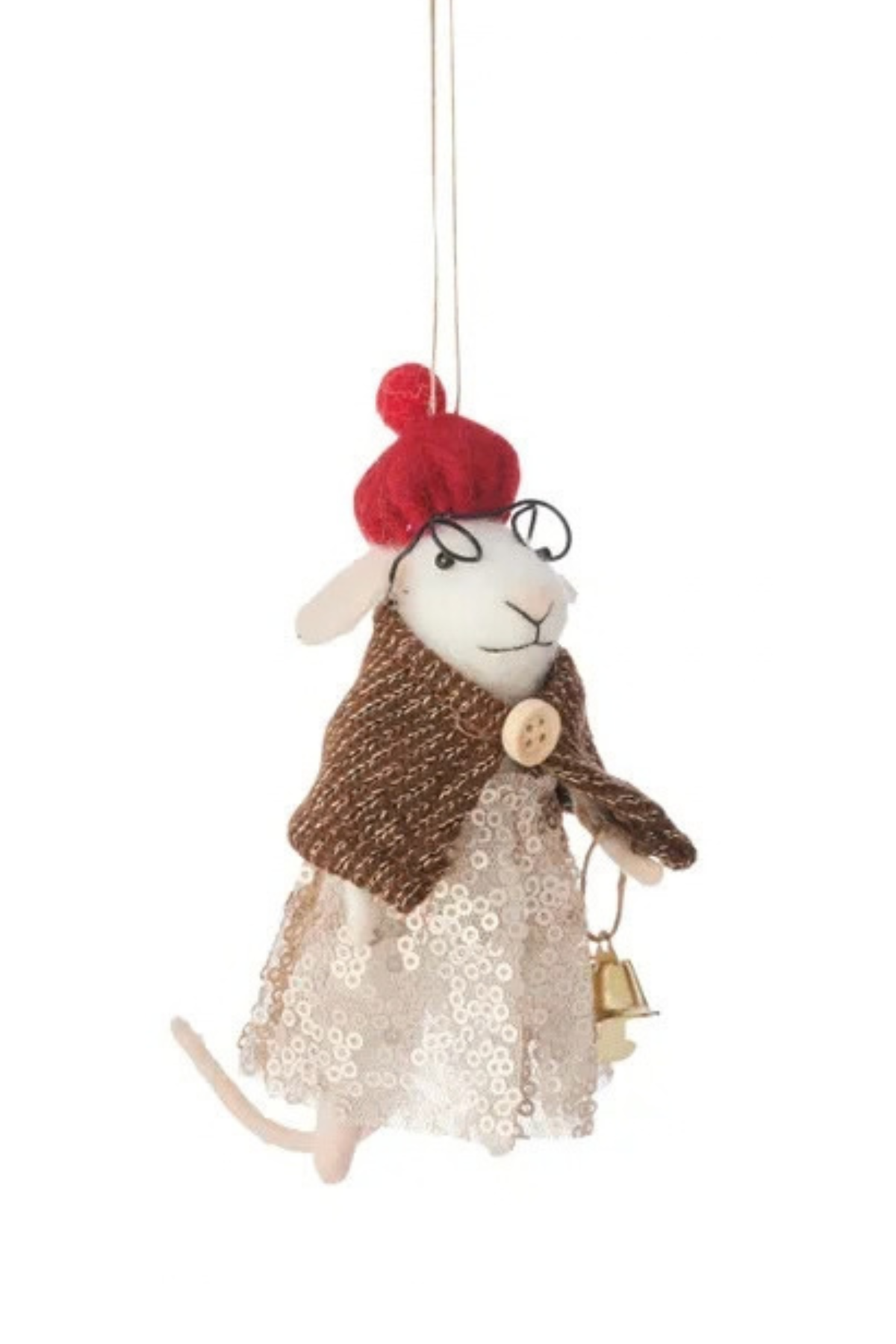 Snuggy Mouse Felt Ornament in Scarf or Beanie
