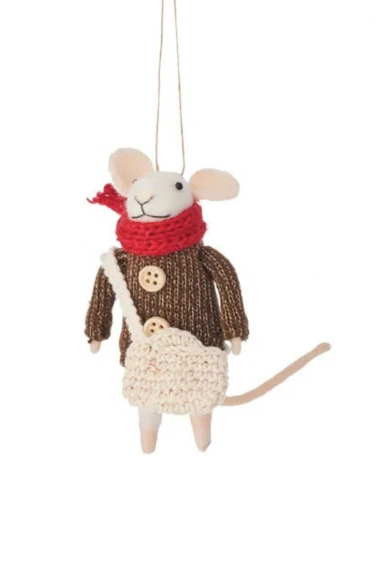 Snuggy Mouse Felt Ornament in Scarf or Beanie