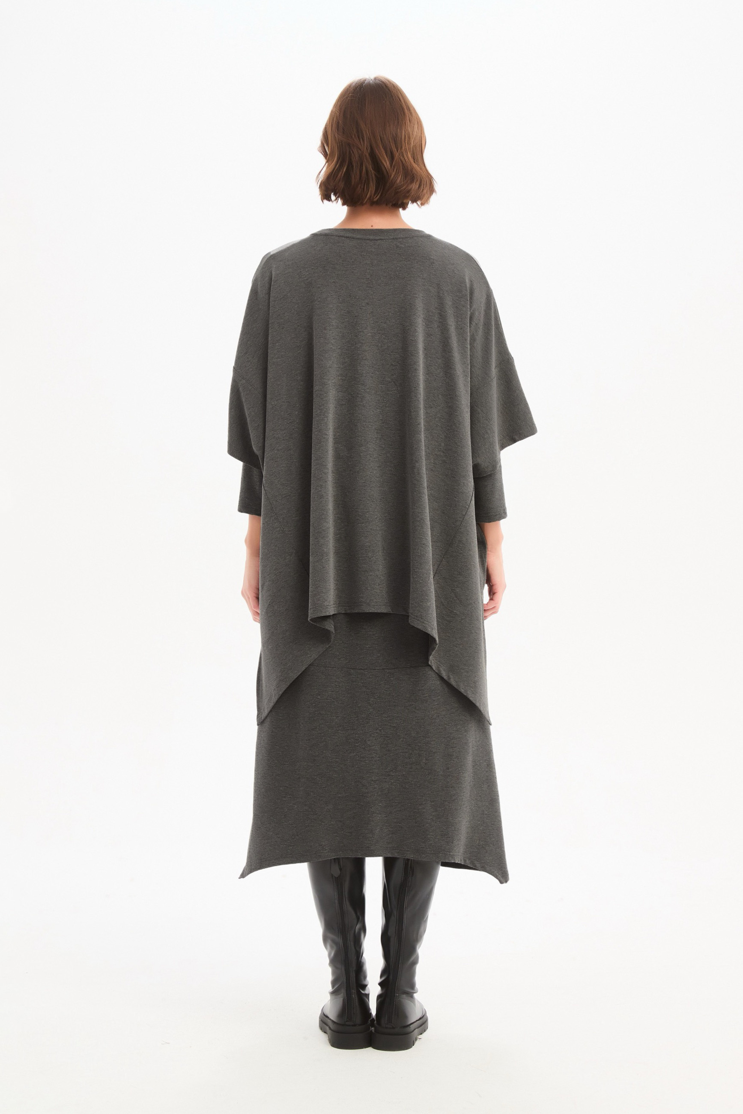 Split Hem Knit Top - Charcoal