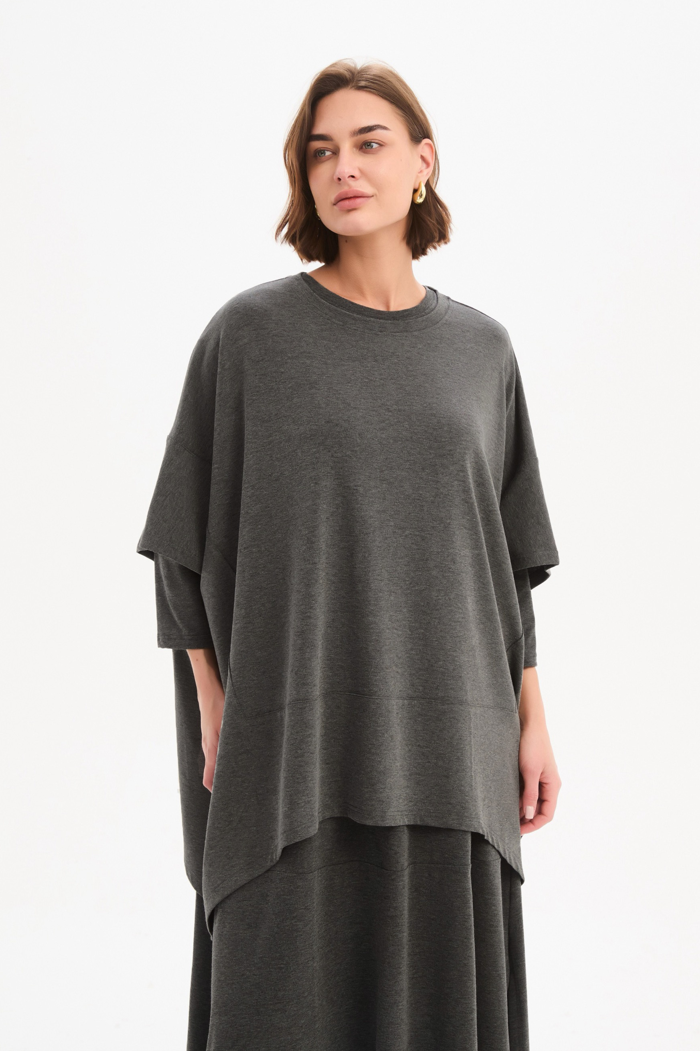 Split Hem Knit Top - Charcoal