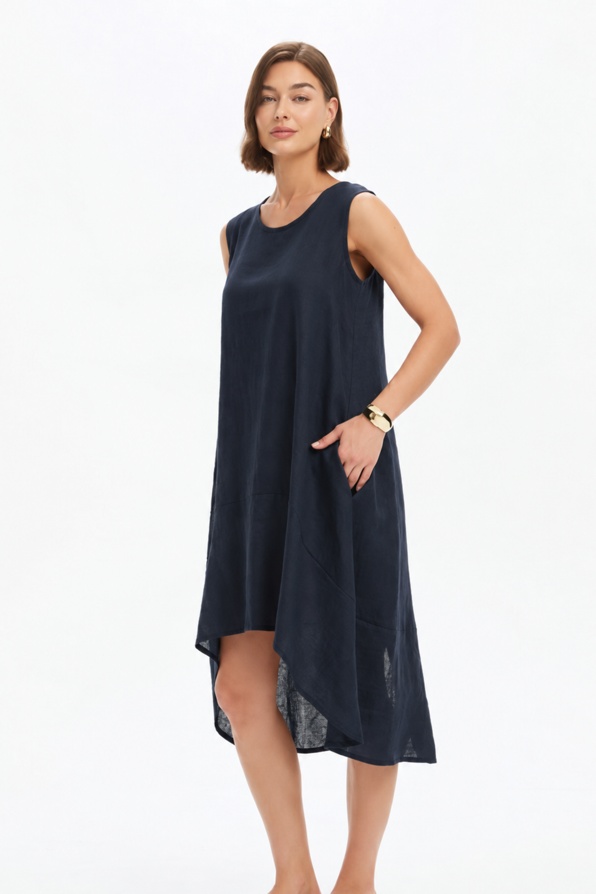 Split Hem Sleeveless Tunic - Navy