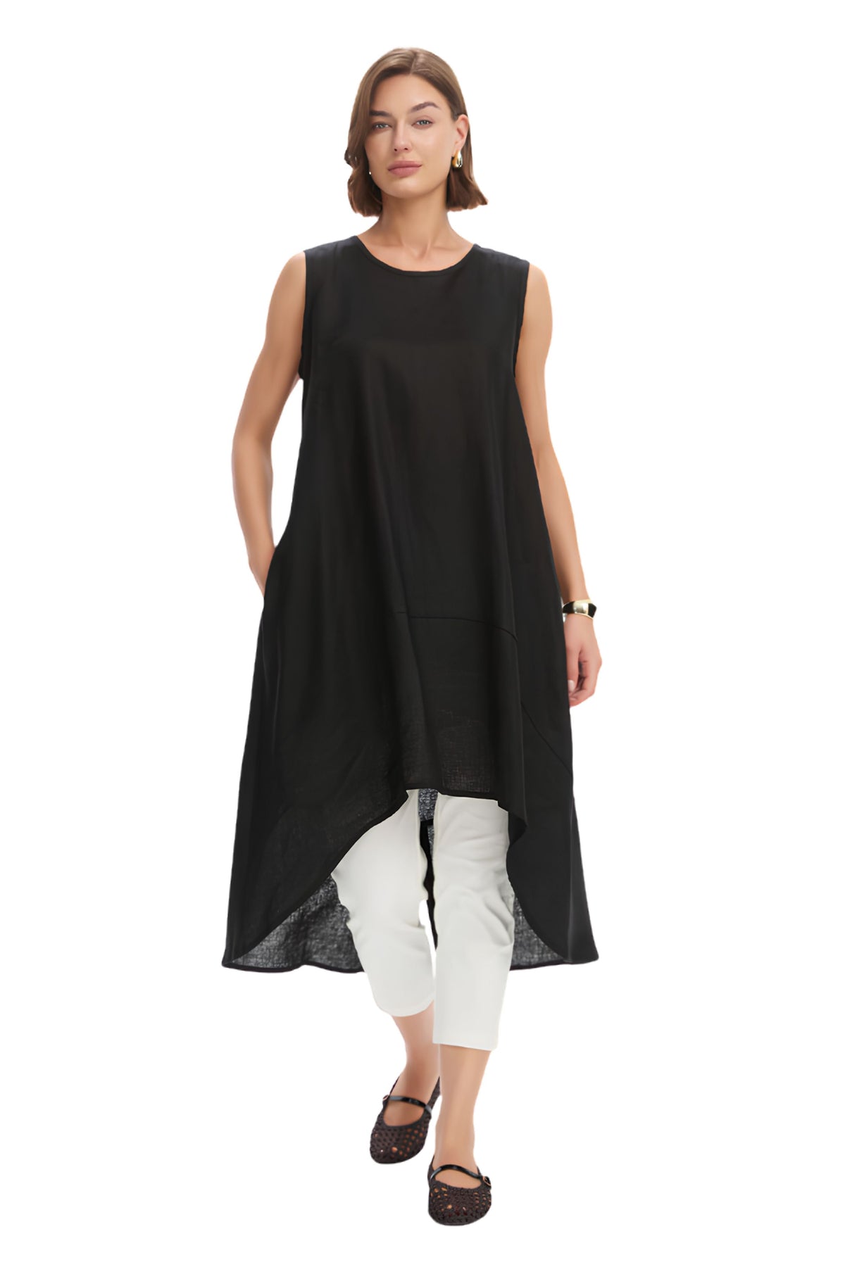 Split Hem Sleeveless Tunic - Black