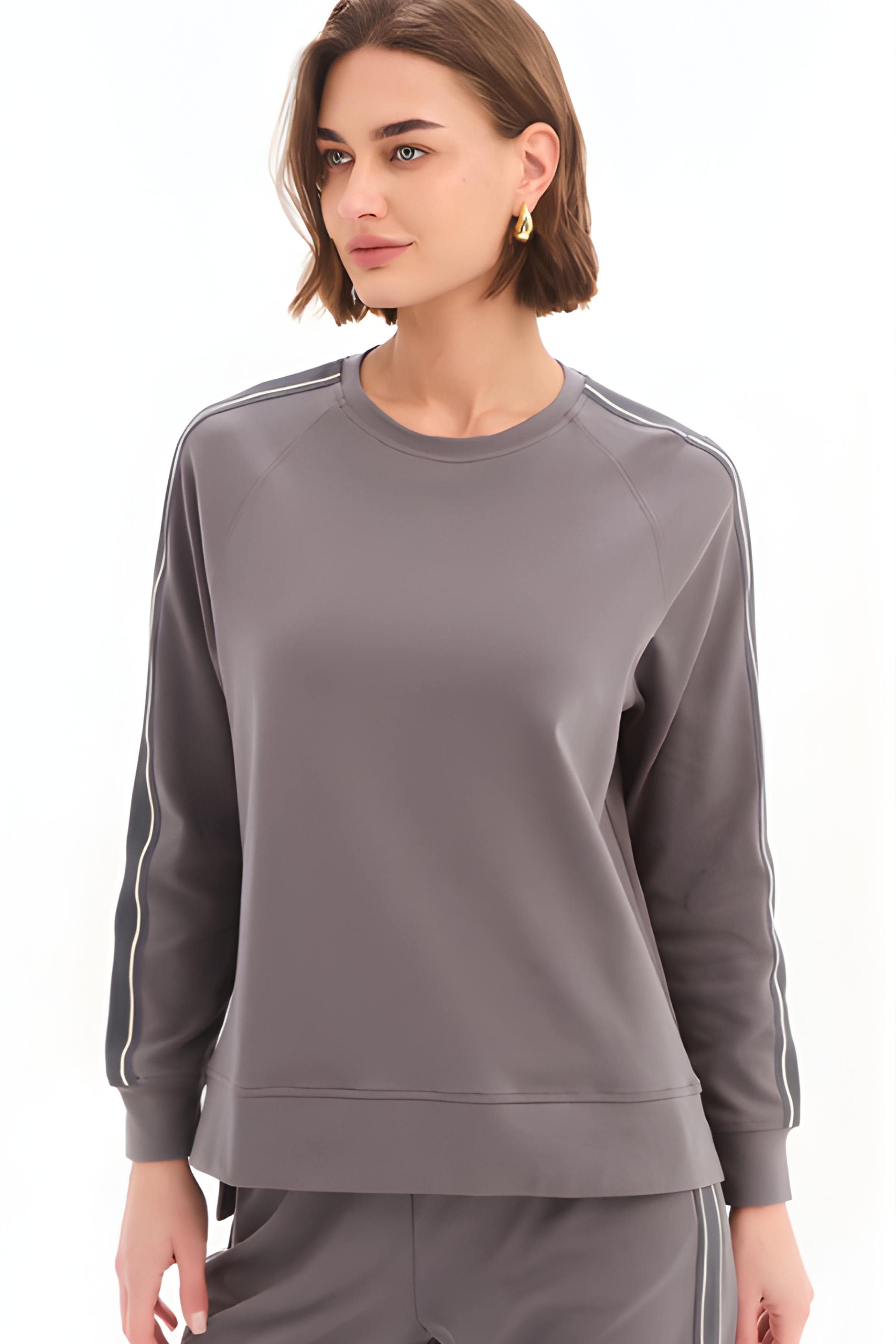 Stripe Sleeve Sweat - Graphite/Grey Stripe