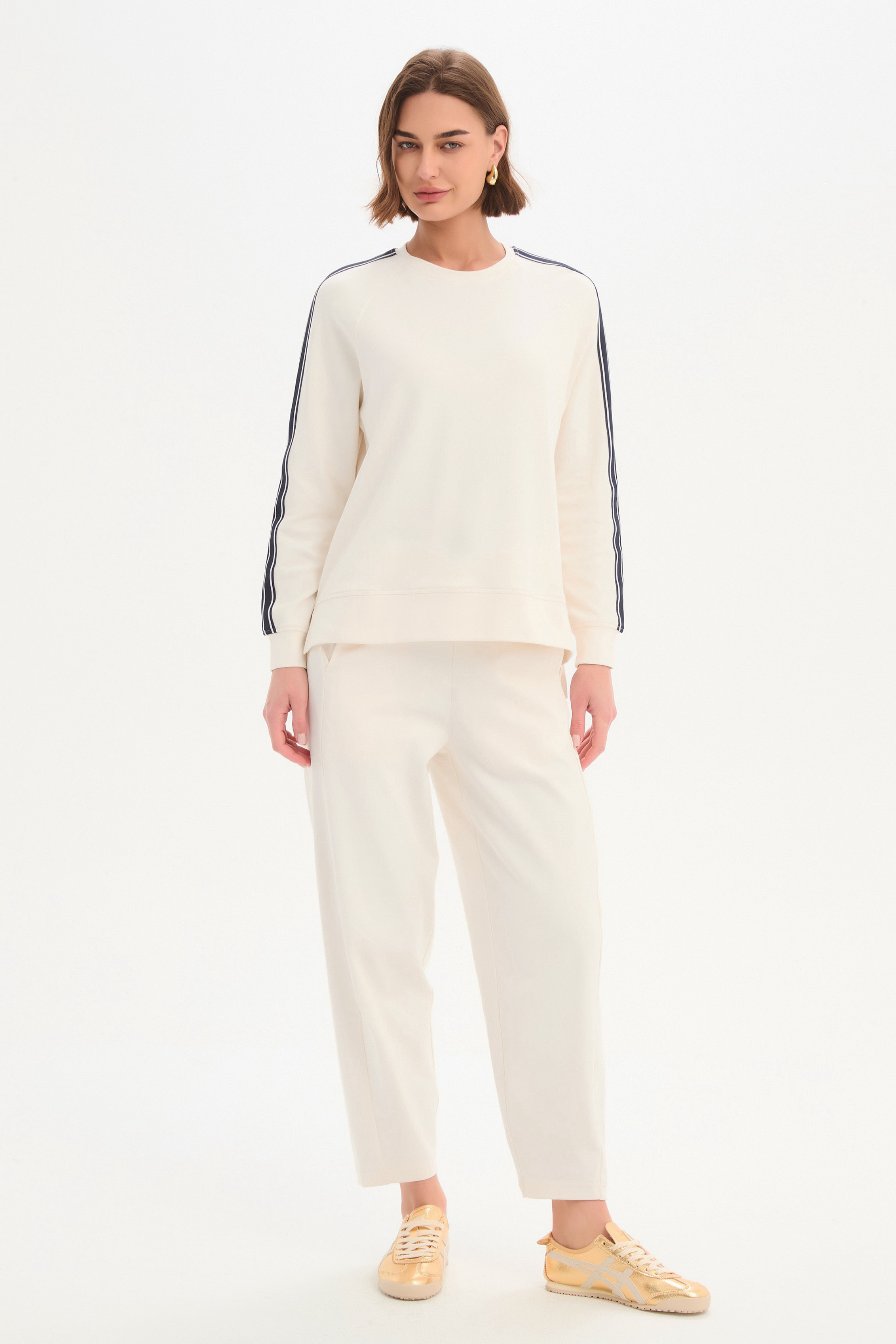 Stripe Sleeve Sweat - Cream/Navy Stripe
