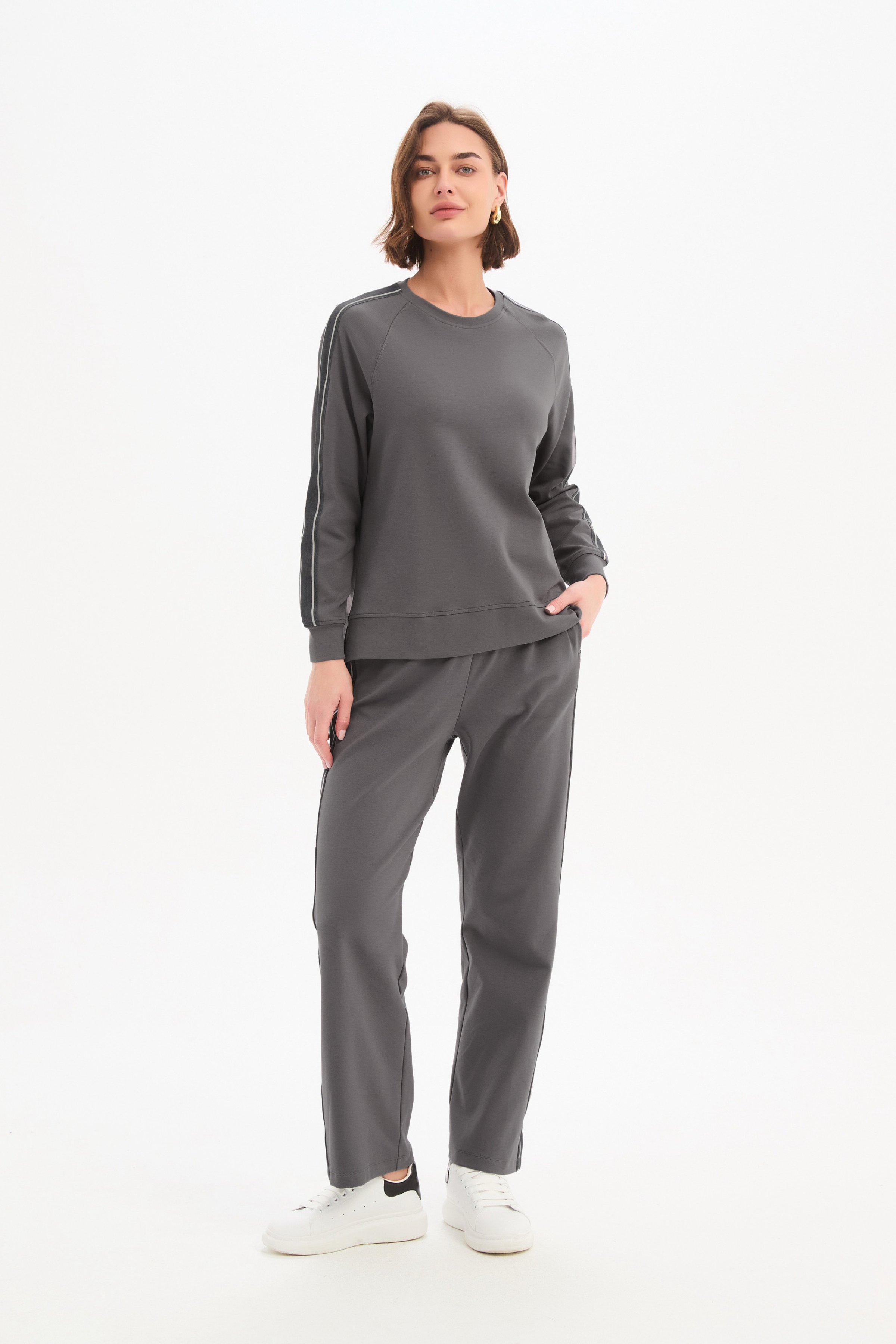Stripe Sleeve Sweat - Graphite/Grey Stripe