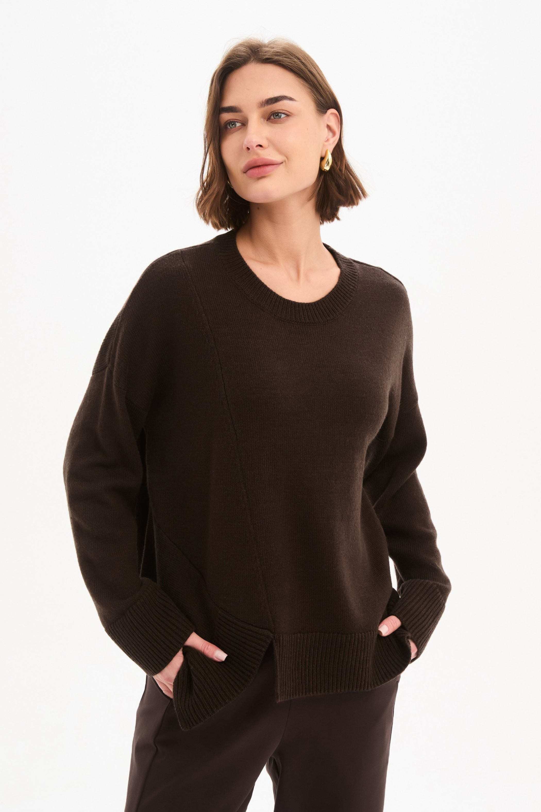 Textured Cuff Knit - Chocolate