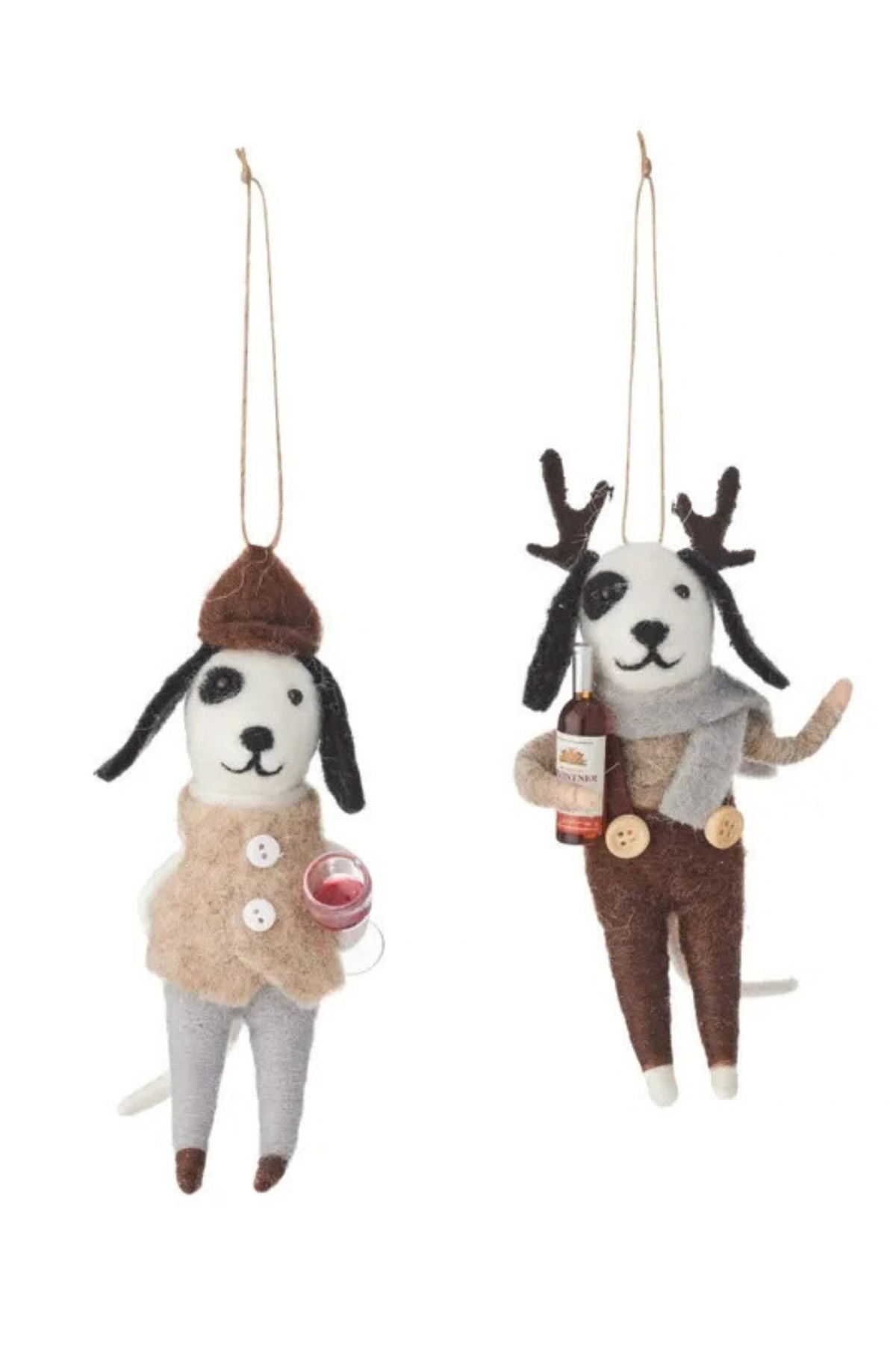 Wine Dog Felt Ornament Holding Wine Bottle or Wine Glass