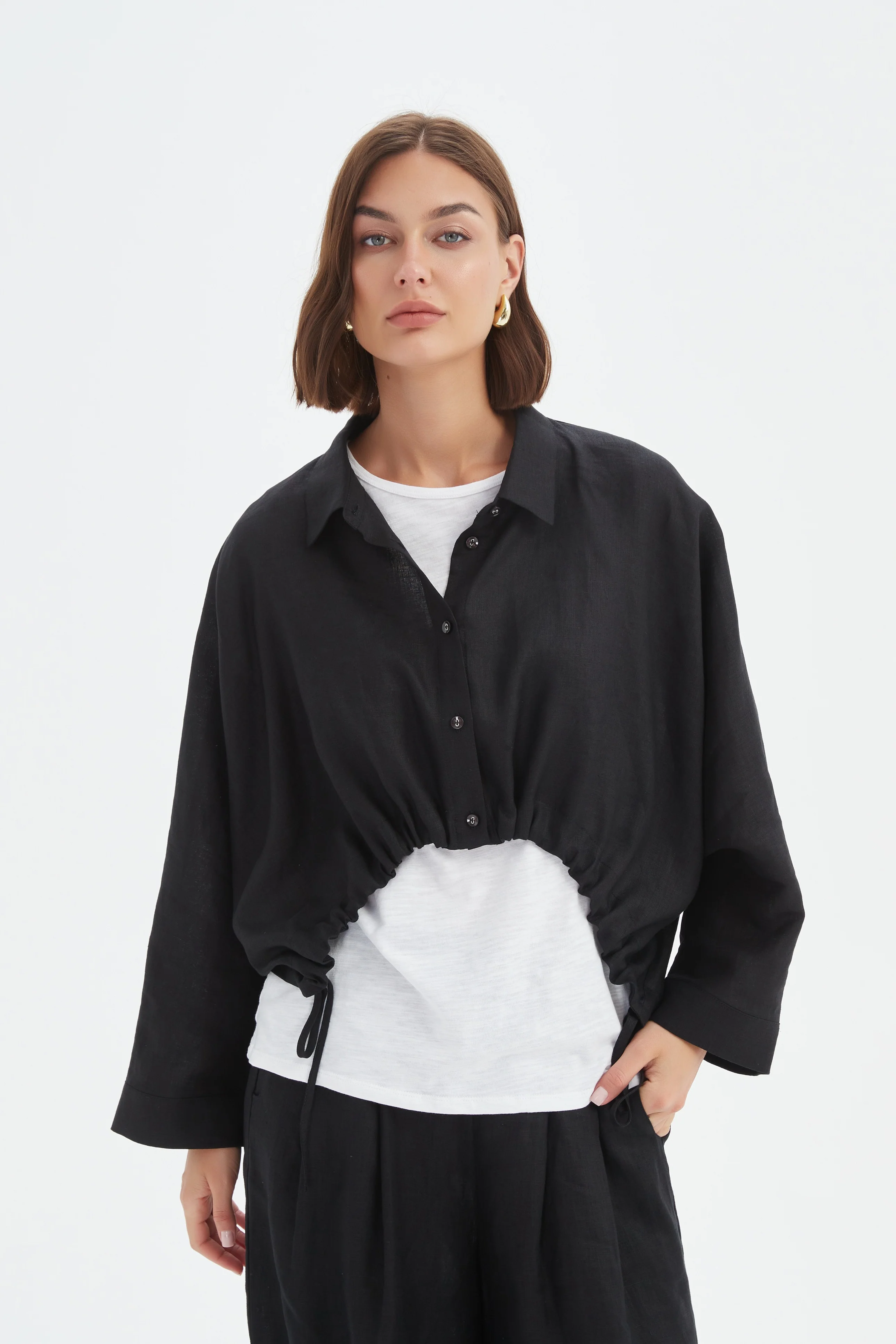 Wide Crop Overshirt - Black