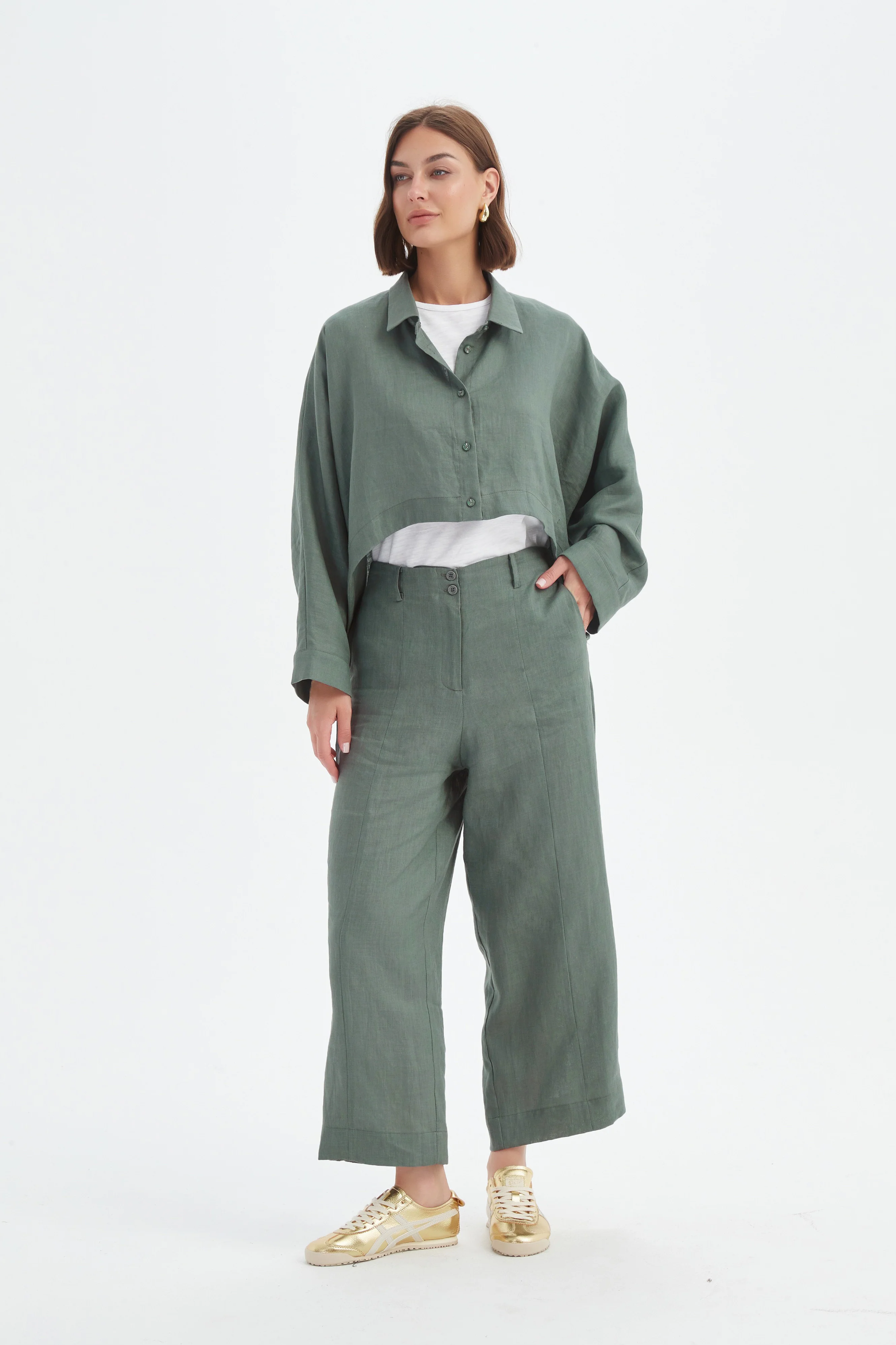 Wide Crop Overshirt - Petrol