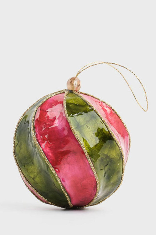 Twirl Handpainted Capiz Bauble Green & Pink
