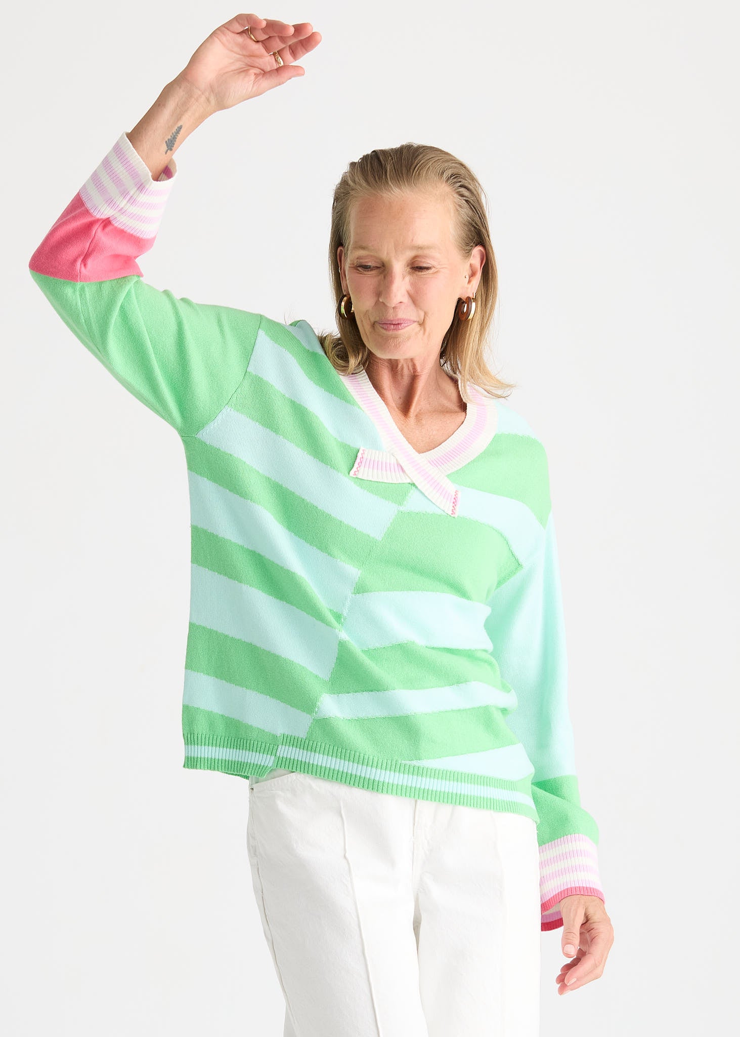 Crazy Stripe Vee - Jelly Mint