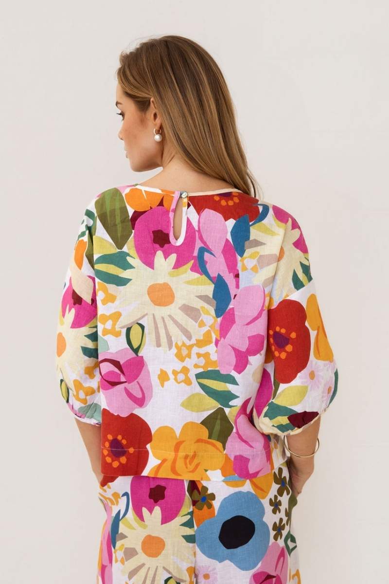 Linen Balloon Slv Top - Bloom Burst