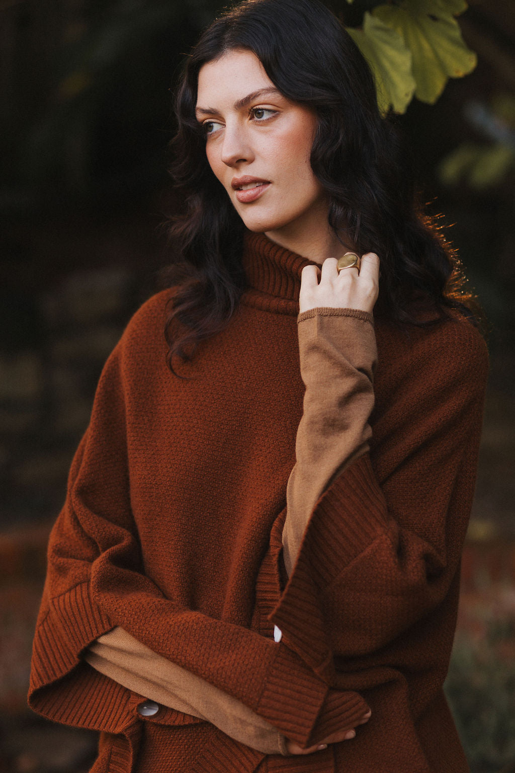 Agnes 100% NZ Lambswool Poncho - Chestnut