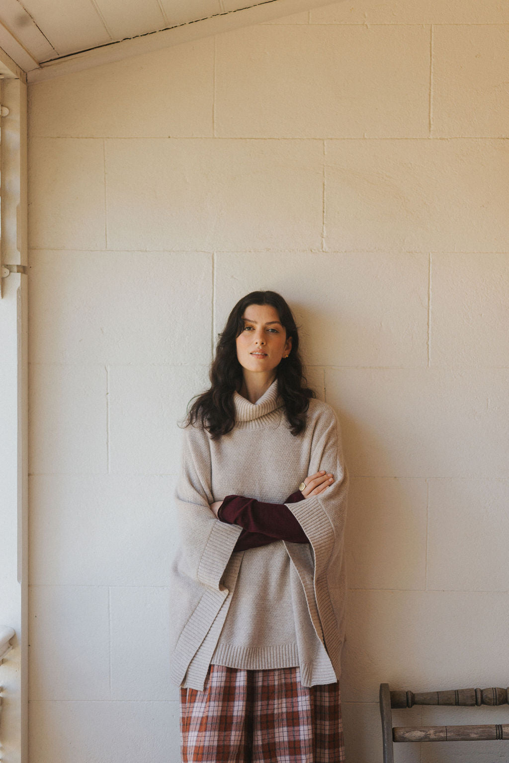 Agnes 100% NZ Lambswool Poncho - Light Oat