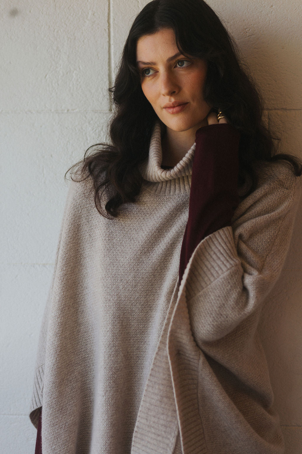 Agnes 100% NZ Lambswool Poncho - Light Oat