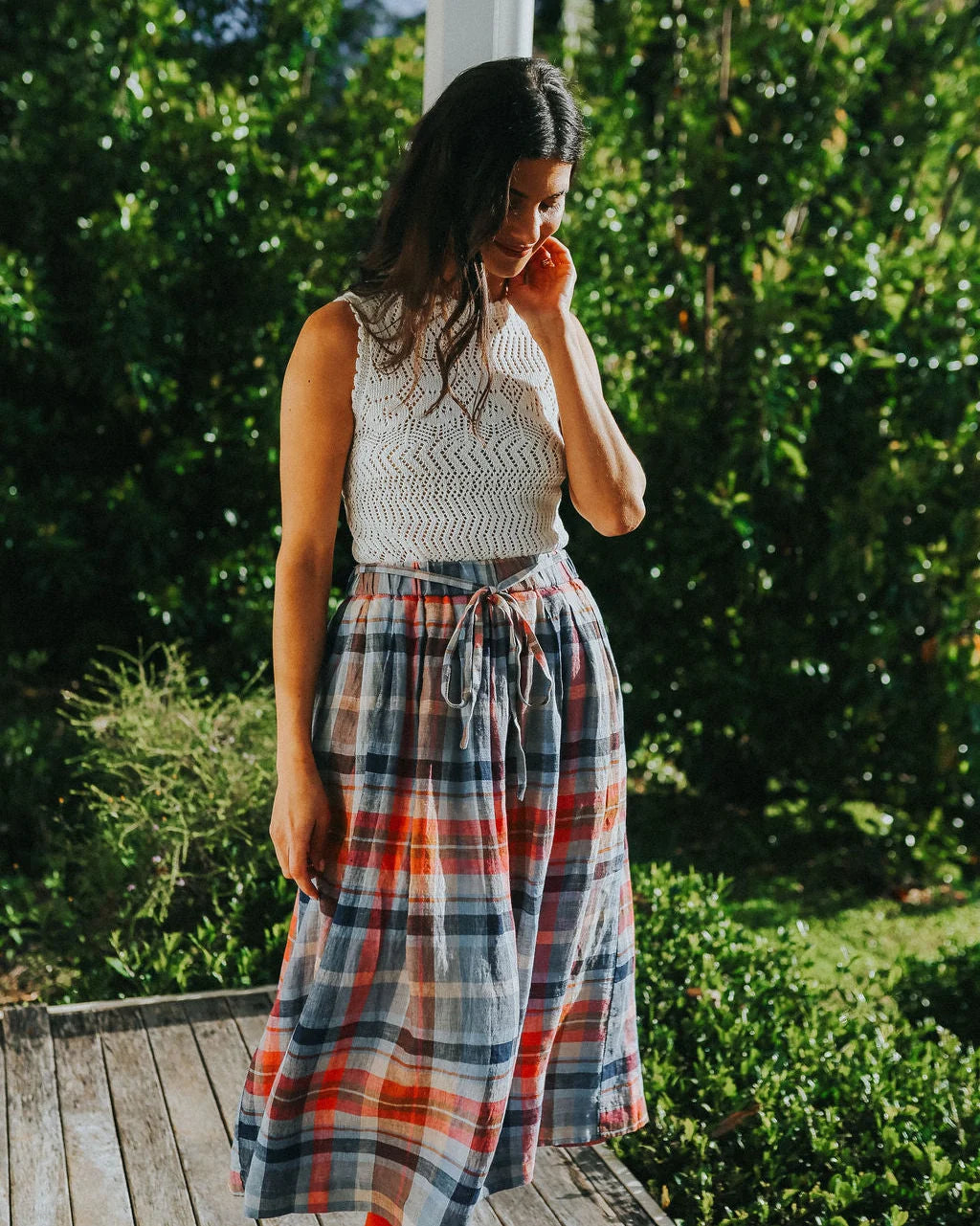 Amelie Check Linen Skirt - Multicolour