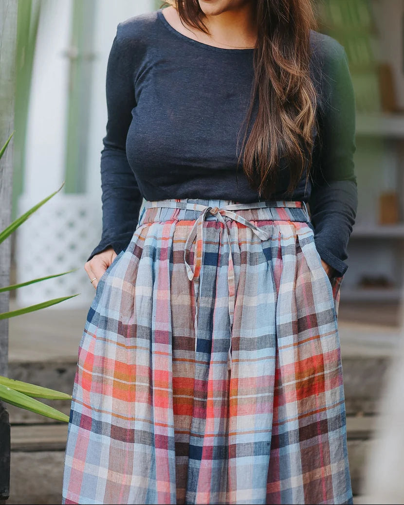 Amelie Check Linen Skirt - Multicolour