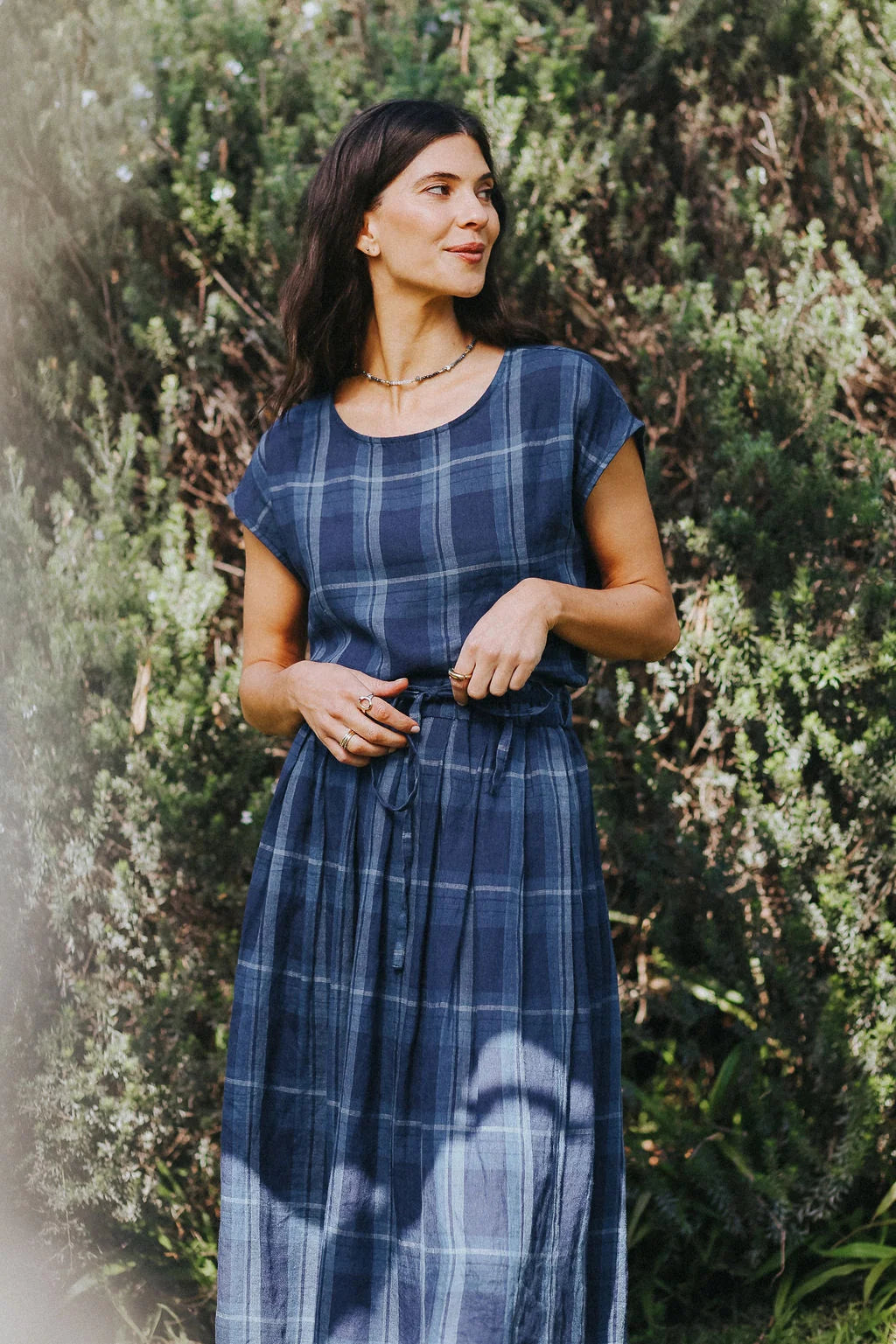 Mirella Check Linen top - Blue