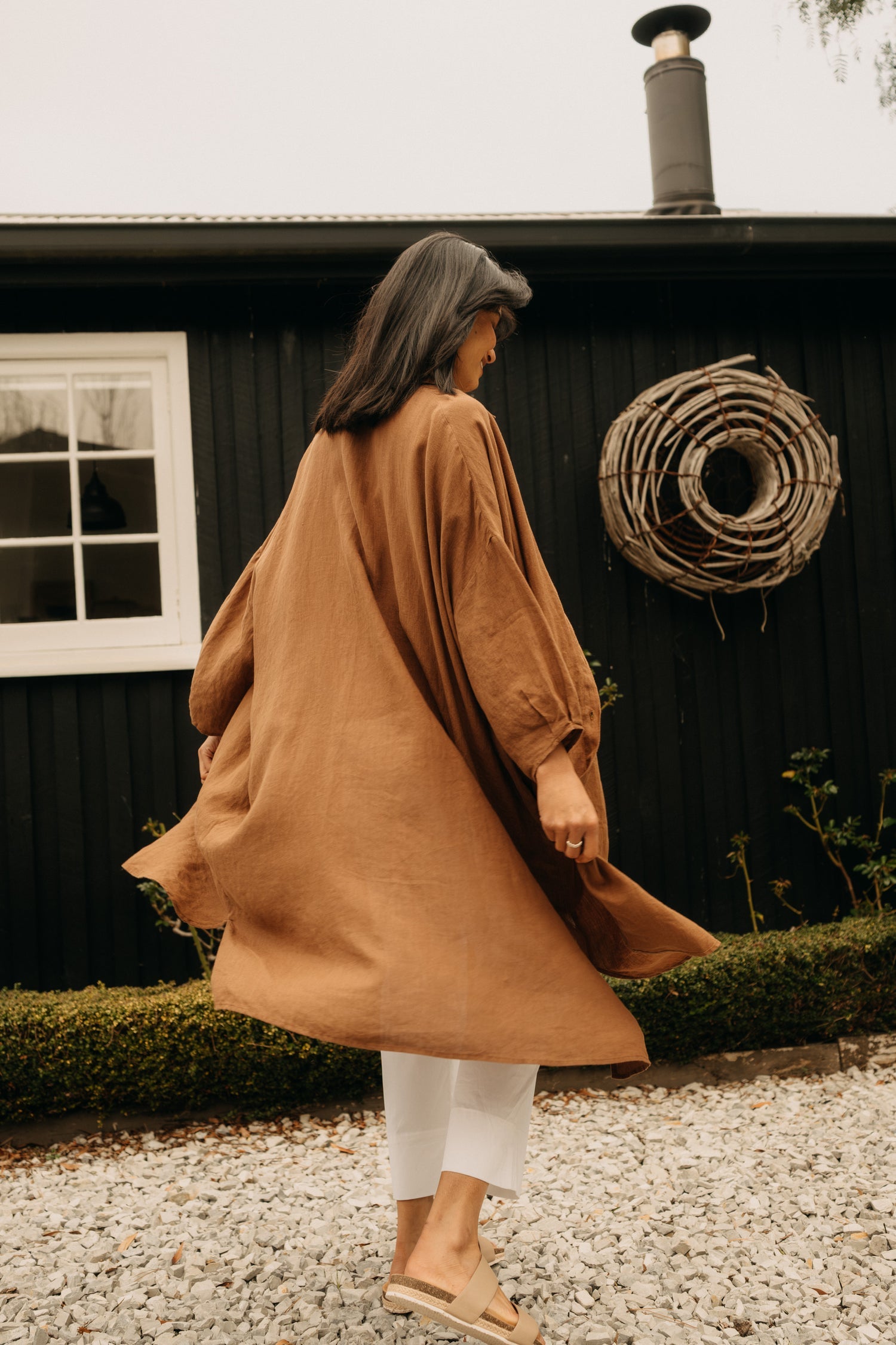 Romie Oversized Linen Shirt Dress - Tobacco