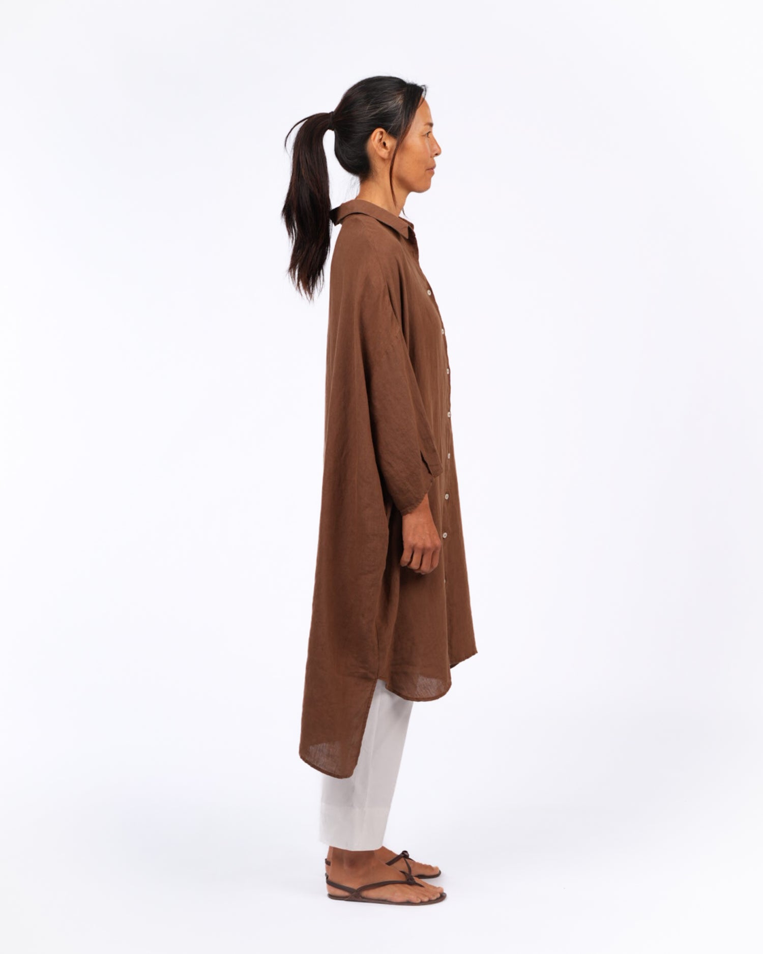 Romie Oversized Linen Shirt Dress - Tobacco