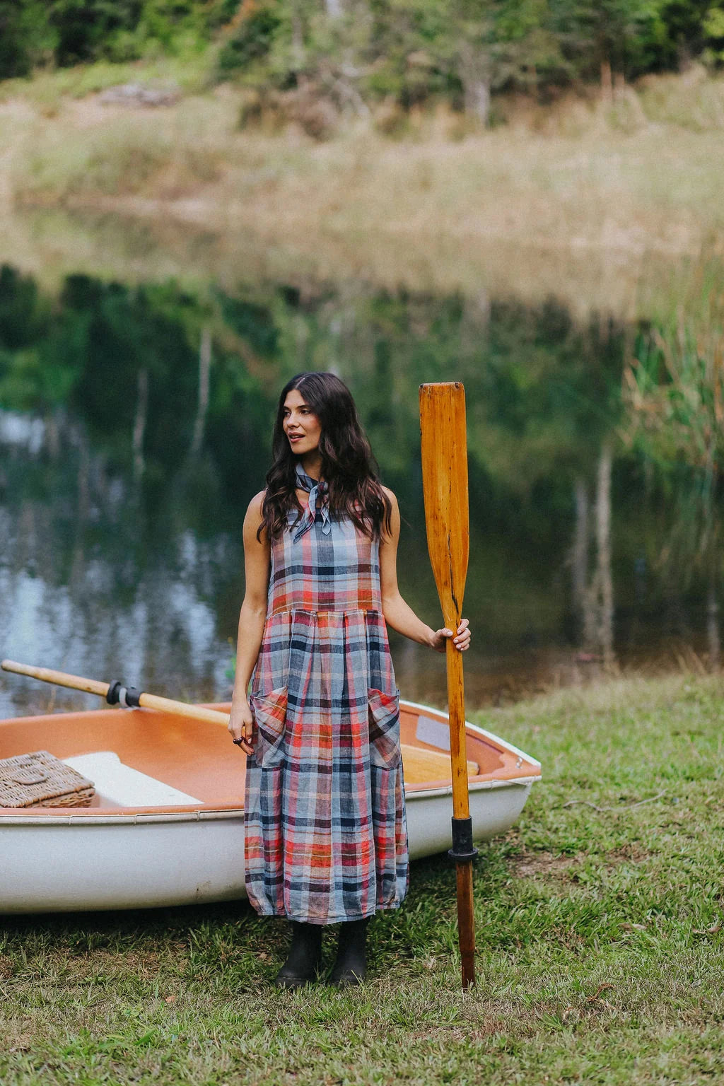Sartene French Linen Dress - Check