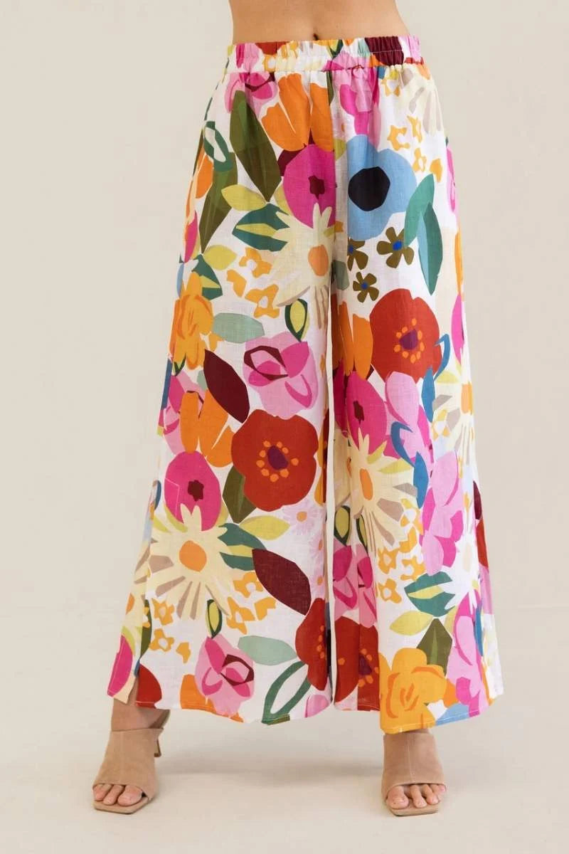 Linen Elastic Waist Pant - Bloom Burst