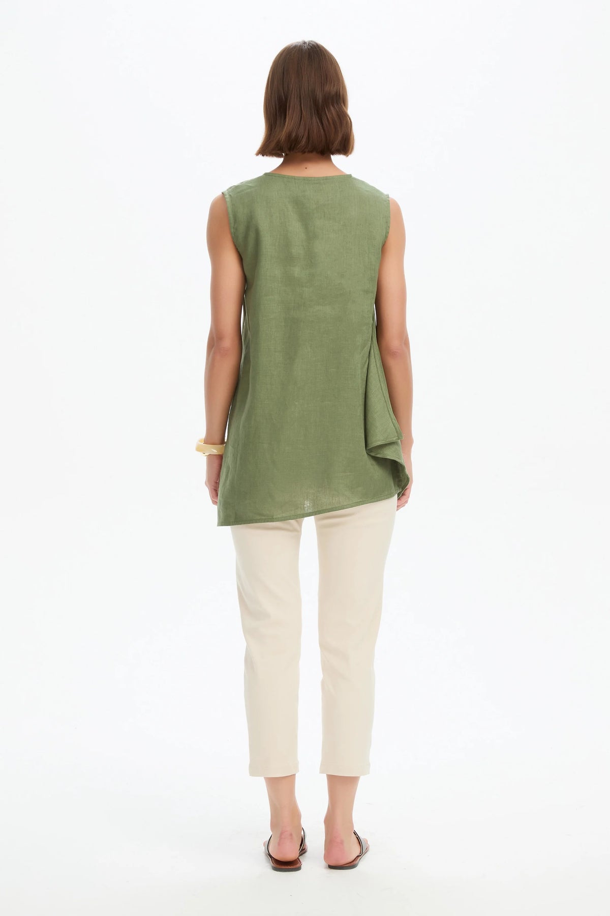 Asymmetric Sleeveless Tunic - Olive Green