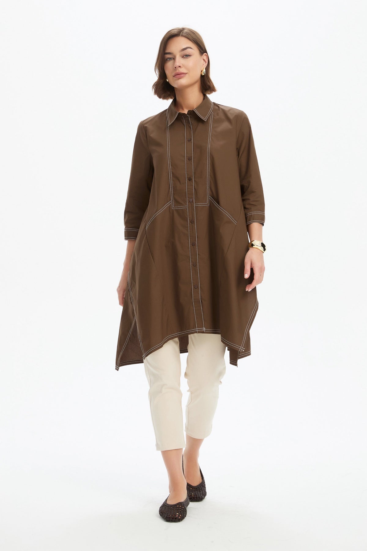 Handkerchief Hem Contrast Shirt - Chocolate