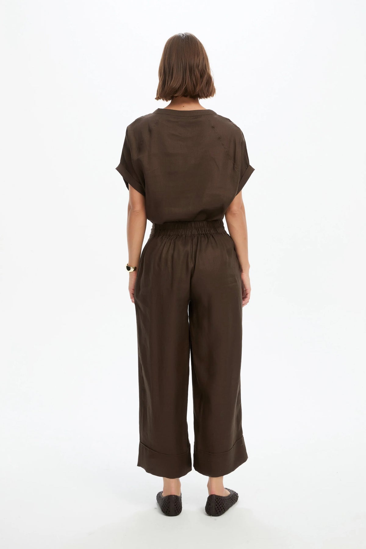 Wide Leg Linen Pant - Chocolate