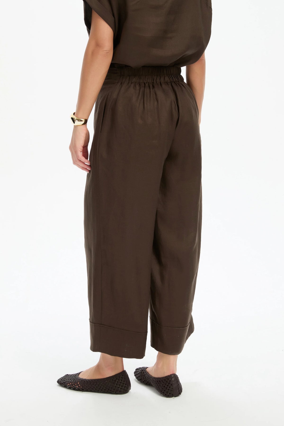Wide Leg Linen Pant - Chocolate
