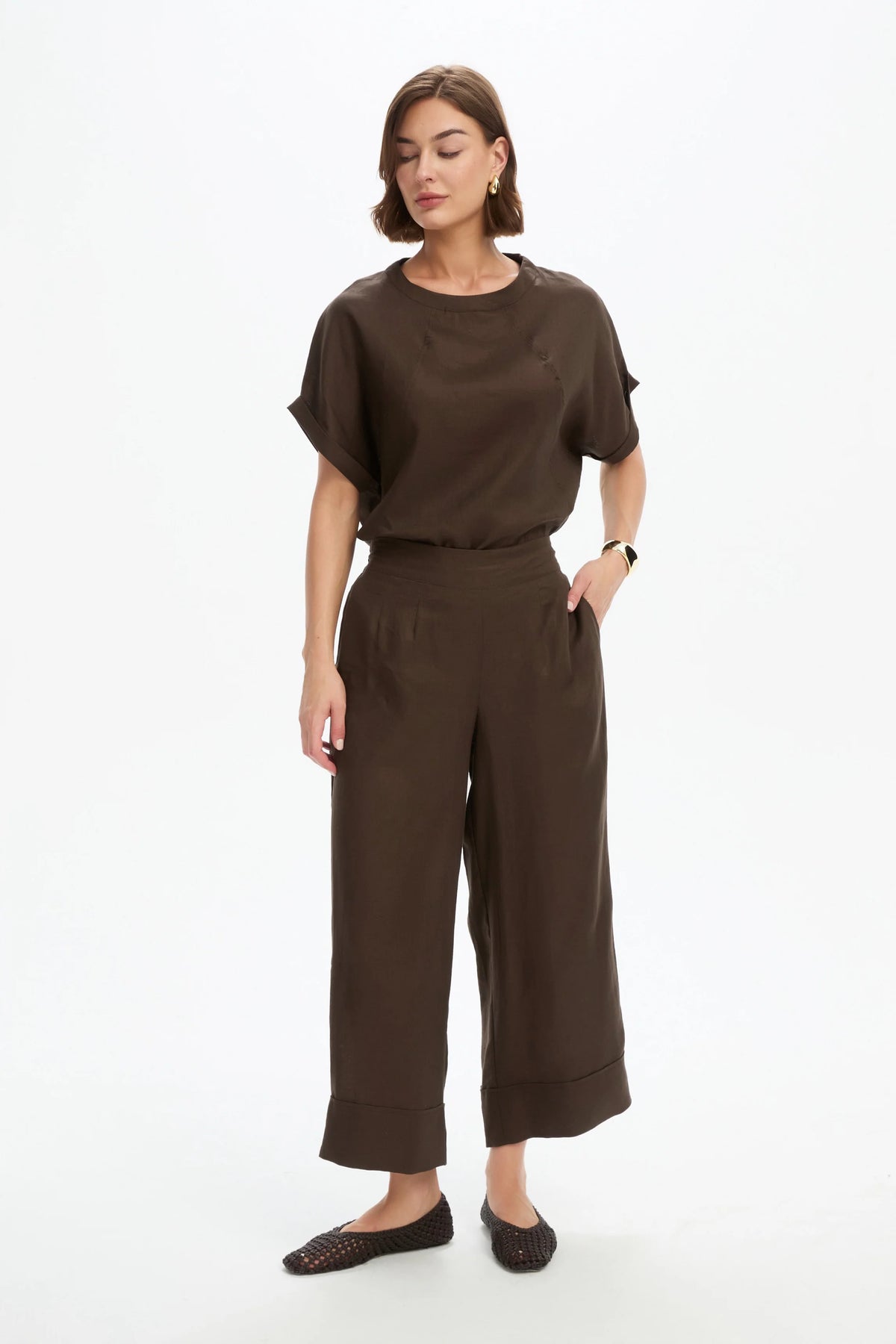 Wide Leg Linen Pant - Chocolate
