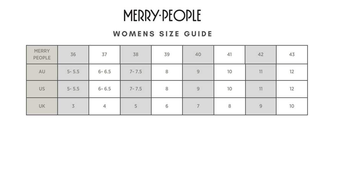 Merry People Womens Size Guide