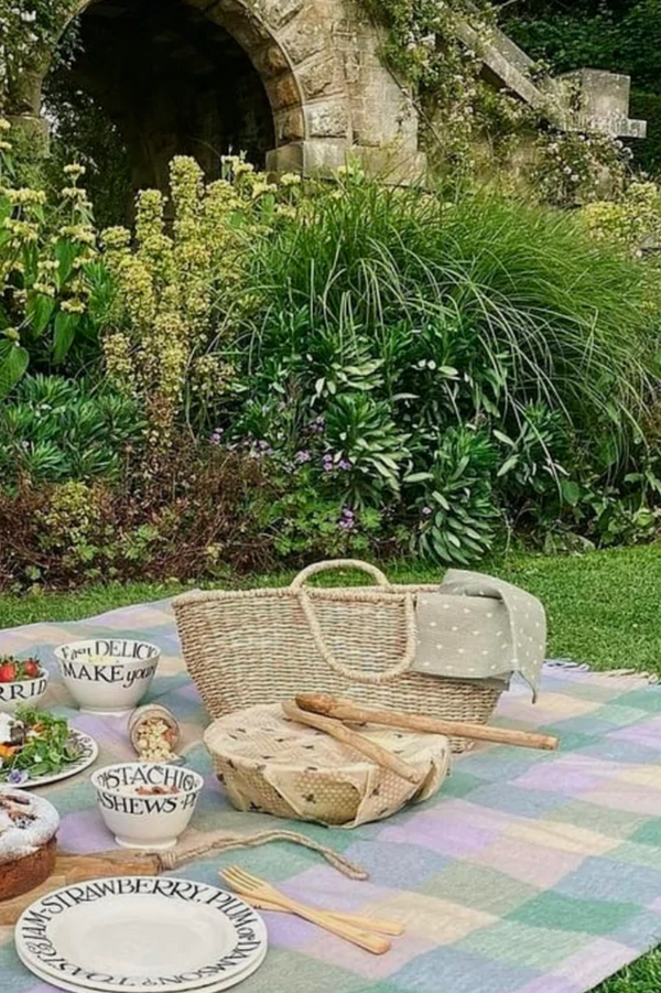 Recycled Wool Picnic Blanket - Meadow Check/Thistle