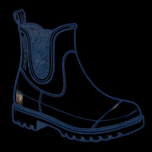 Three images of different colour Bobbi gumboots from Merry People