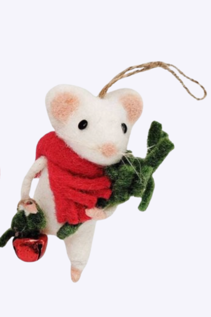 Christmas Mouse Holding Toadstool or Tree Decoration