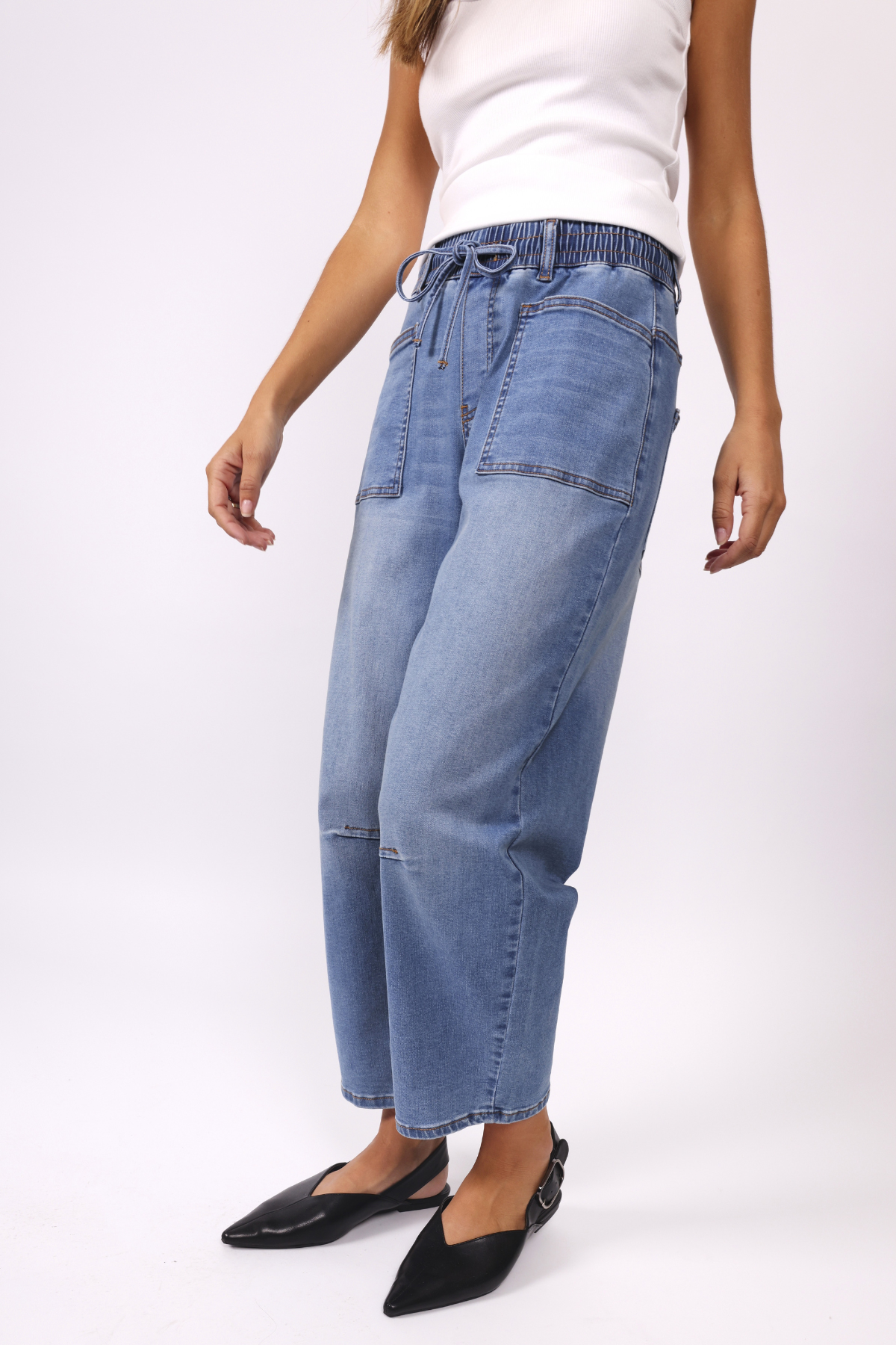 Monaco "Leo" Barrel Leg Jeans - Blue Denim