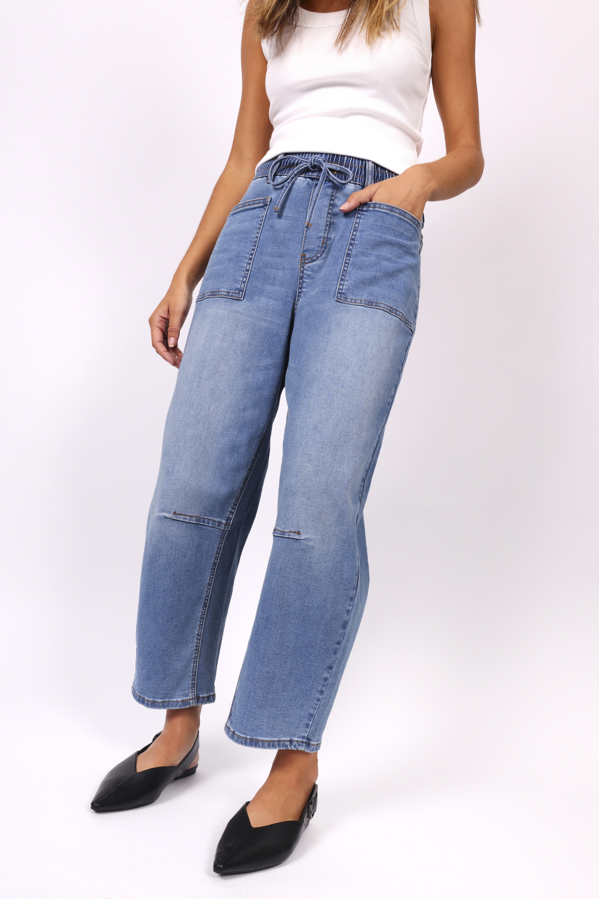 Monaco "Leo" Barrel Leg Jeans - Blue Denim