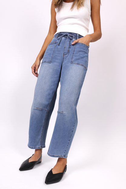 Monaco "Leo" Barrel Leg Jeans - Blue Denim