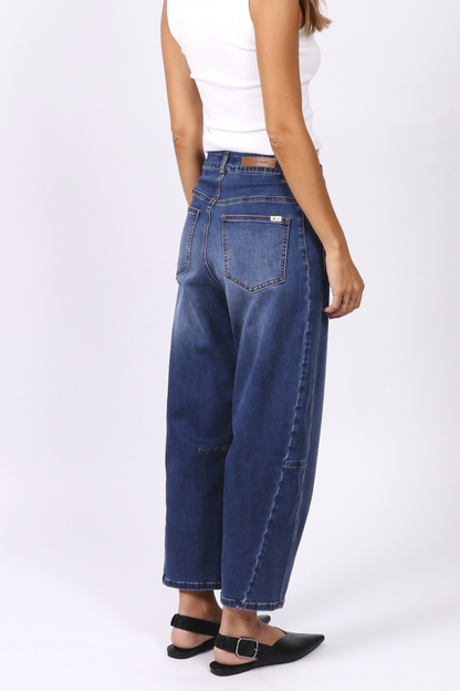 Monaco "Toni" Barrel Leg Jeans - Blue Denim
