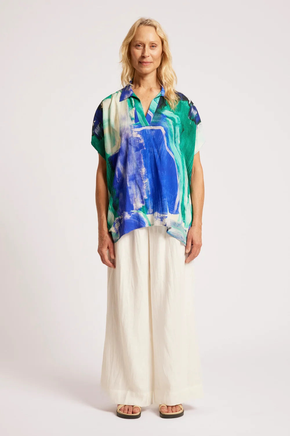 Palmera Collared Top - Seafoam