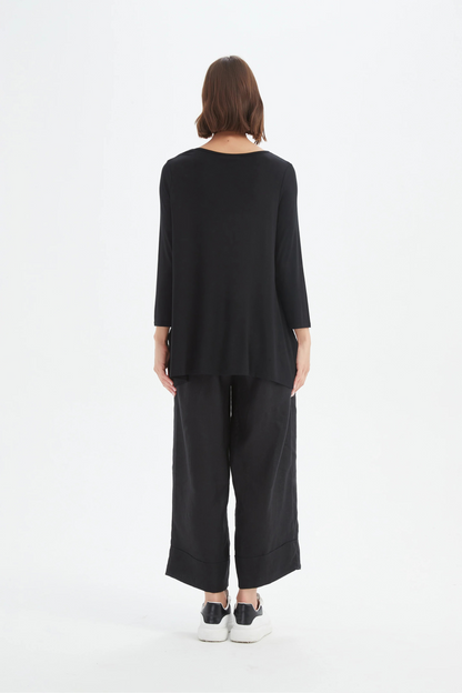 3/4 Slv Hanky Hem Tee - Black