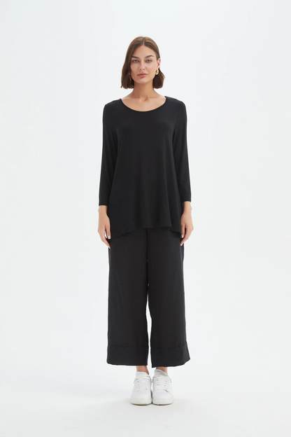3/4 Slv Hanky Hem Tee - Black
